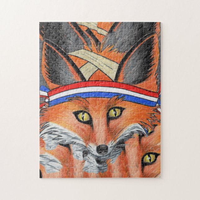 Hipster Red Fox Collage Animal Patriotic Headband Pussel (Vertikal)