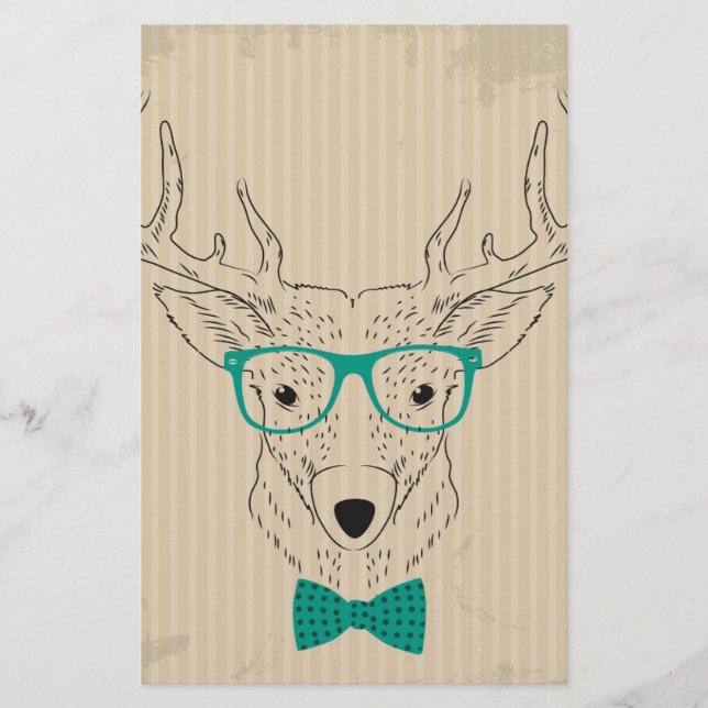 Hipster Reindeer Elk med glasögon grungande jul Brevpapper (Framsida)
