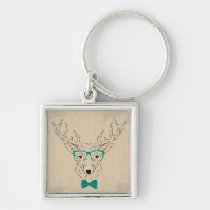 Hipster Reindeer Elk med glasögon grungande jul Fyrkantig Silverfärgad Nyckelring