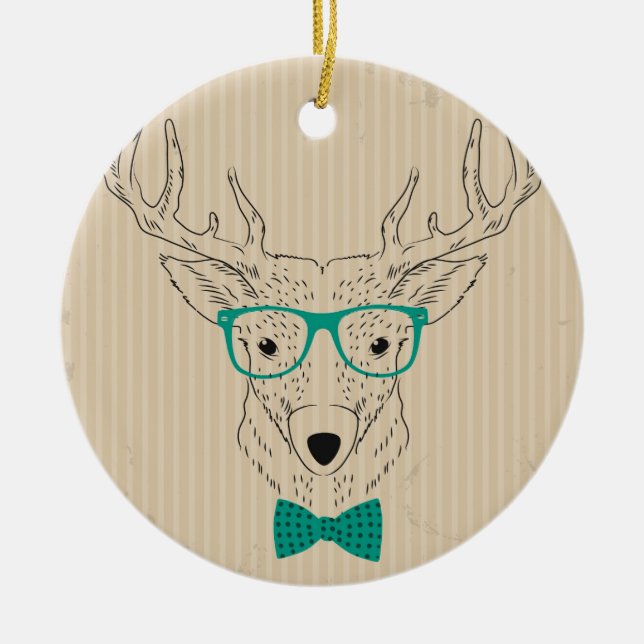Hipster Reindeer Elk med glasögon grungande jul Julgransprydnad Keramik (Framsidan)