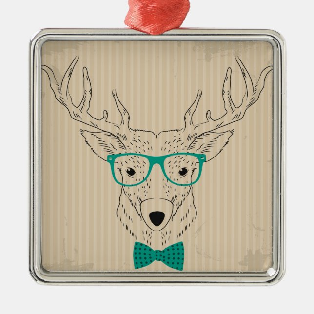 Hipster Reindeer Elk med glasögon grungande jul Julgransprydnad Metall (Framsidan)