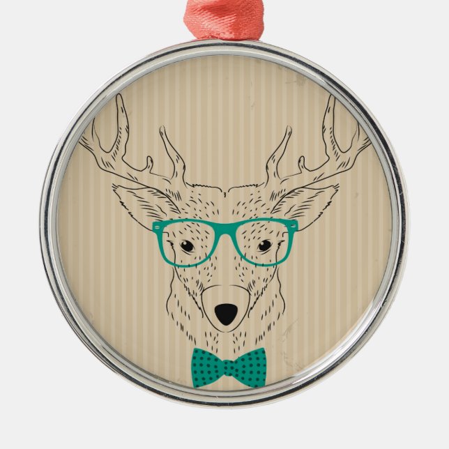 Hipster Reindeer Elk med glasögon grungande jul Julgransprydnad Metall (Framsidan)