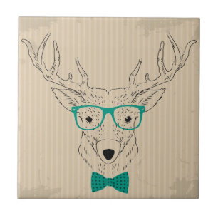 Hipster Reindeer Elk med glasögon grungande jul Kakelplatta