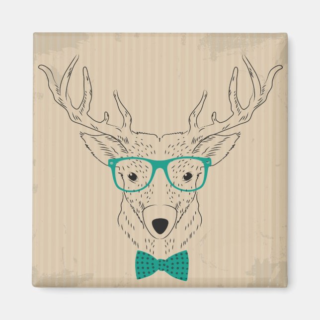 Hipster Reindeer Elk med glasögon grungande jul Magnet (Framsidan)