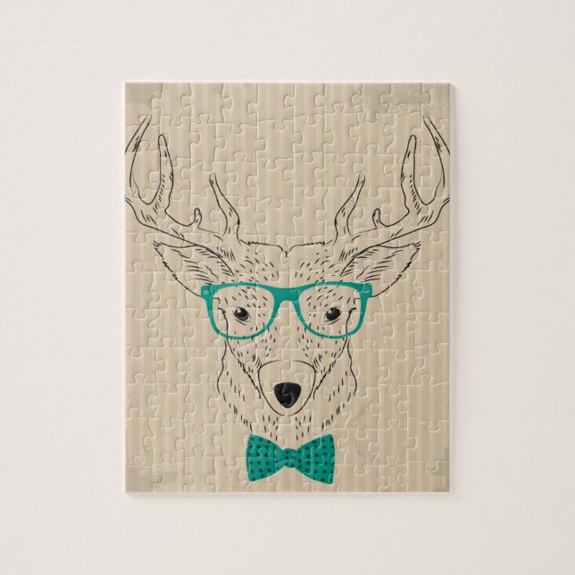 Hipster Reindeer Elk med glasögon grungande jul Pussel (Vertikal)