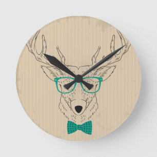 Hipster Reindeer Elk med glasögon grungande jul Rund Klocka