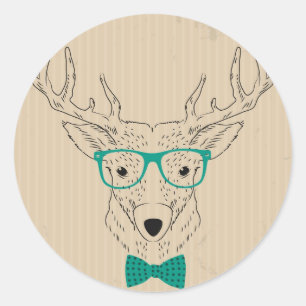 Hipster Reindeer Elk med glasögon grungande jul Runt Klistermärke