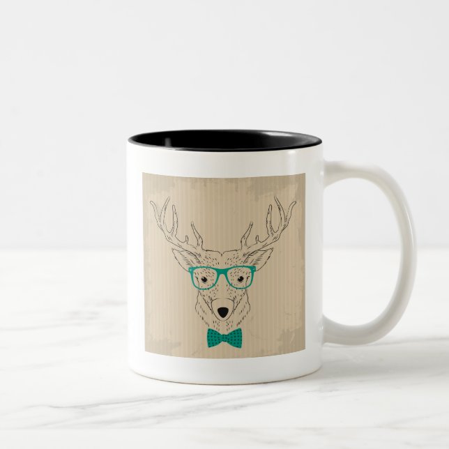 Hipster Reindeer Elk med glasögon grungande jul Två-Tonad Mugg (Höger)