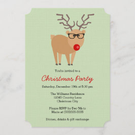 Hipster Reindeer Grönt jul Party Inbjudningar