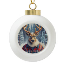 Hipster Reindeer Snowflake Framed Ornament