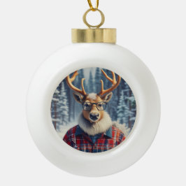 Hipster Reindeer Snowflake Framed Ornament