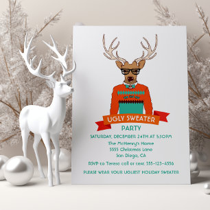Hipster renar ful christmas sweater party invi inbjudningar