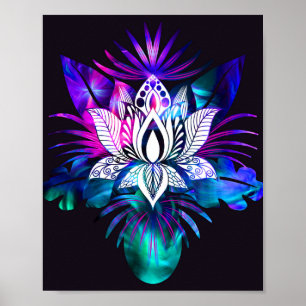 Hipster Retro Tech Teal Lila Lotus Flower Löv Poster