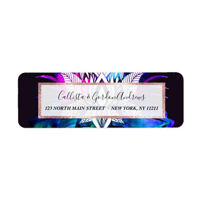 Hipster Retro Tech Teal Lila Lotus Flower Löv Returadress Etikett (Framsidan)