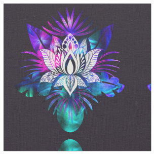 Hipster Retro Tech Teal Lila Lotus Flower Löv Tyg