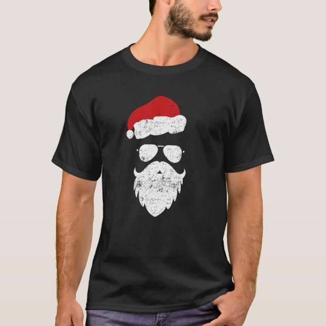 Hipster Santa Beard Aviator Sunglasses And Hat T Shirt (Framsida)
