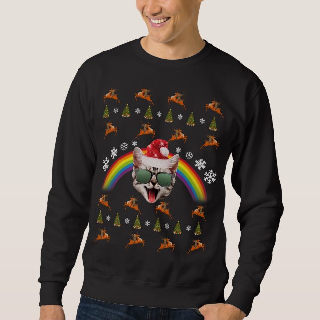 Hipster Santa Cat jul Tee Funny Julafton Kattunge  Lång Ärmad Tröja (Framsida)