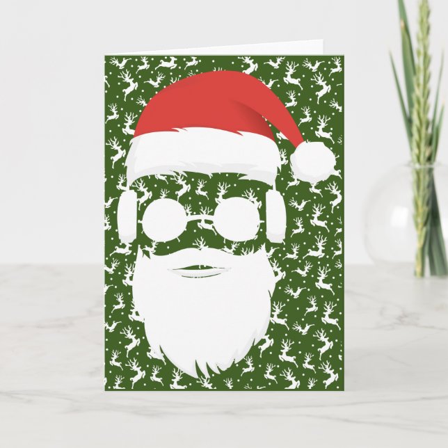 Hipster Santa Claus Reindeer Ugly Christmas Gift Helgkort (Framsida)