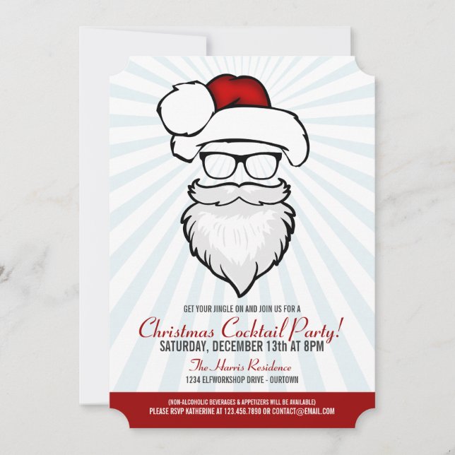 Hipster Santa Cocktail Party-inbjudningar Inbjudningar (Framsida)