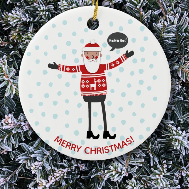 Hipster Santa Julgransprydnad Keramik (Fun Santa Claus in skinny jeans custom text Christmas ornament)