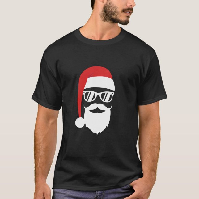 Hipster Santa med skägg och solglasögon jul T Shirt (Framsida)