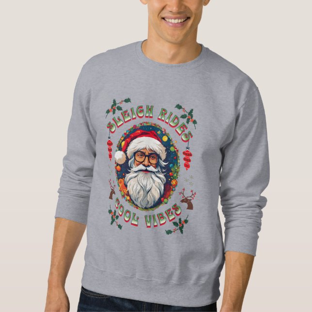 Hipster Santa Sleigh Rides Good Vibes Jul Lång Ärmad Tröja (Framsida)