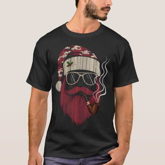 Hipster Santa Smoking Pipe T Shirt (Framsida)