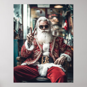Hipster Santa Strejkas a Pose Peace Helgdag Vibes Poster