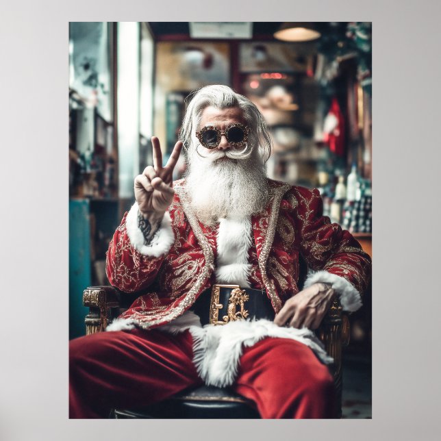 Hipster Santa Strejkas a Pose Peace Helgdag Vibes Poster (Framsidan)