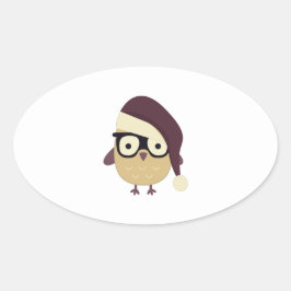 Hipster Santa Uggla Ovalt Klistermärke