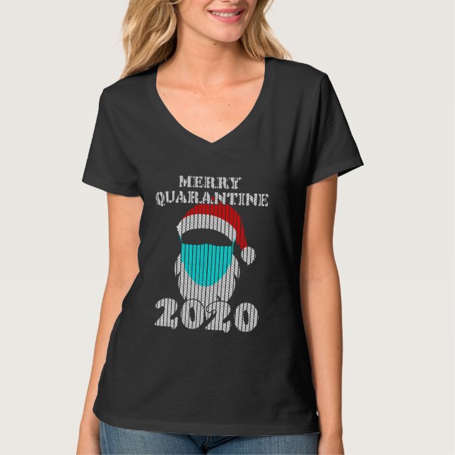 Hipster Santa With Ansikte Mask 2020 Ugly Merry Qu T Shirt (Framsida)
