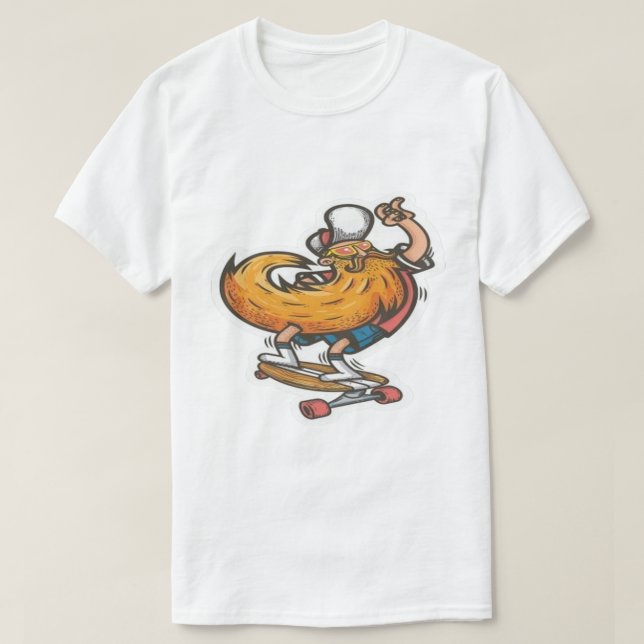 Hipster Skateboard Skäggig Man T-Shirt (Design framsida)