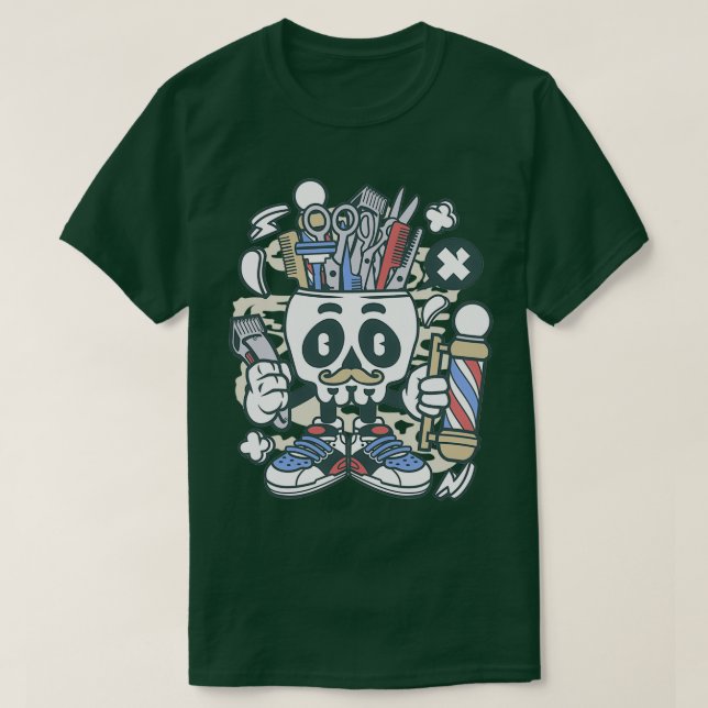Hipster Skull Barber T Shirt (Design framsida)