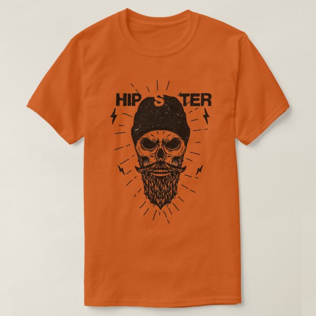 Hipster Skull Beanie och Beard T Shirt (Design framsida)