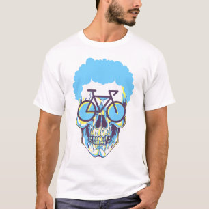 Hipster Skull Bike Modern White Art Illustration T Shirt
