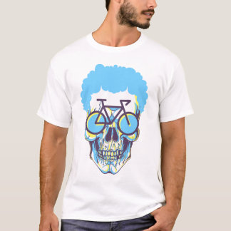 Hipster Skull Bike Modern White Art Illustration T Shirt