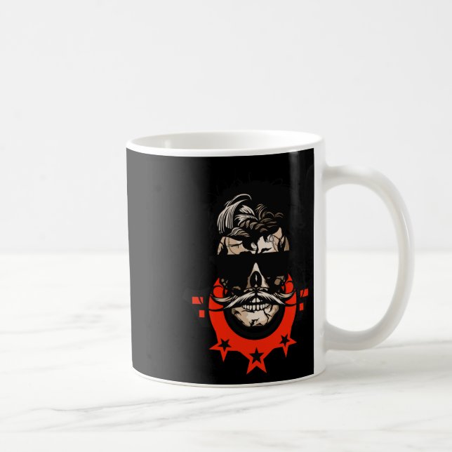 Hipster Skull Mustache Circle Logotyp Skull Svulle Kaffemugg (Höger)