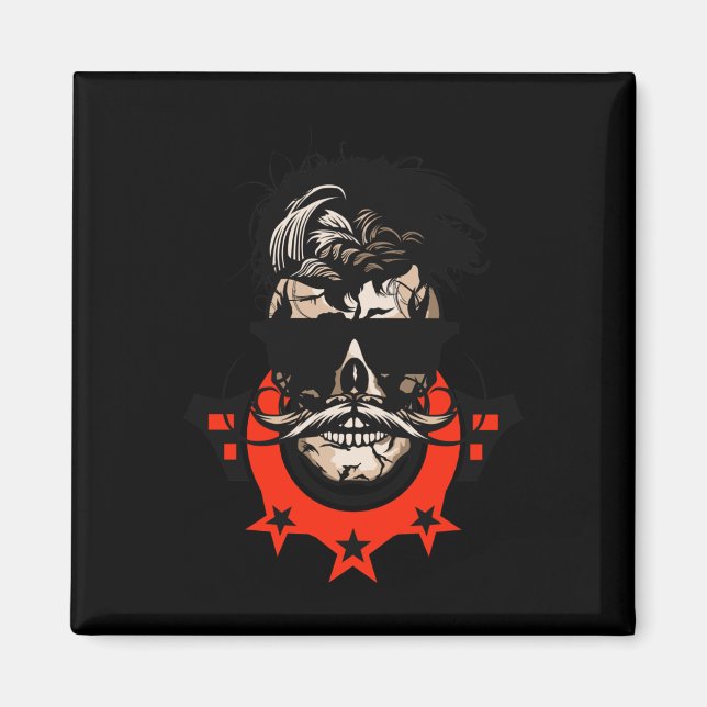 Hipster Skull Mustache Circle Logotyp Skull Svulle Magnet (Framsidan)