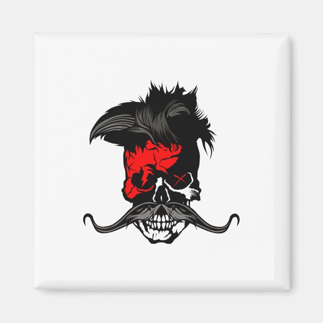 Hipster Skull Punk Mustache Skull Mustached Lightn Magnet (Framsidan)