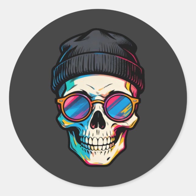 Hipster Skully Runt Klistermärke (Framsida)