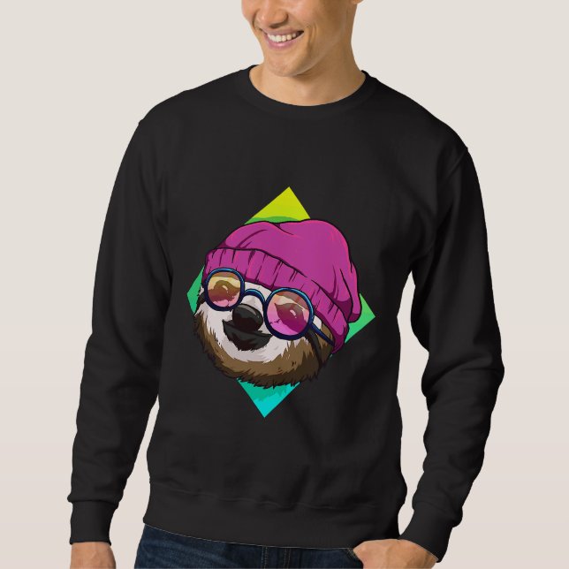 Hipster Sloth Cute Sloths Ideas Lång Ärmad Tröja (Framsida)