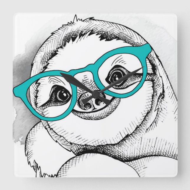 Hipster Sloth Fyrkantig Klocka (Framsida)