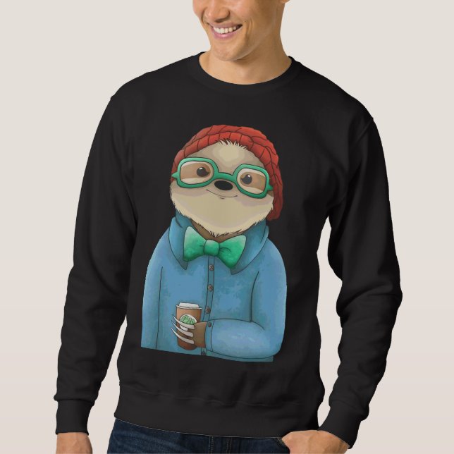 Hipster Sloth Lång Ärmad Tröja (Framsida)