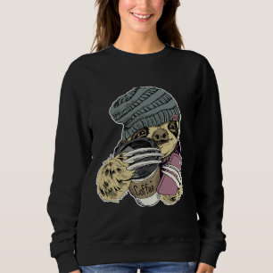Hipster Sloth med Beanie Hat-kaffe T Shirt