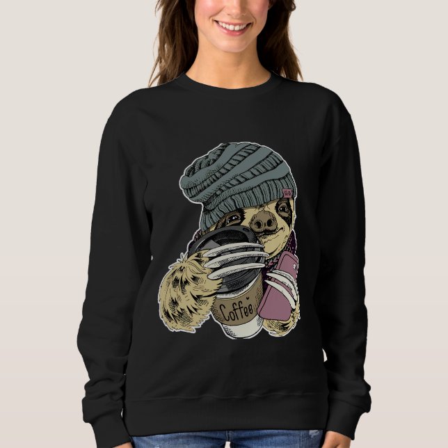 Hipster Sloth med Beanie Hat-kaffe T Shirt (Framsida)
