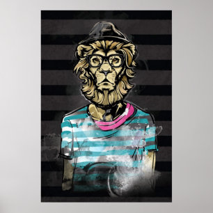 Hipster som är lejon på rand poster
