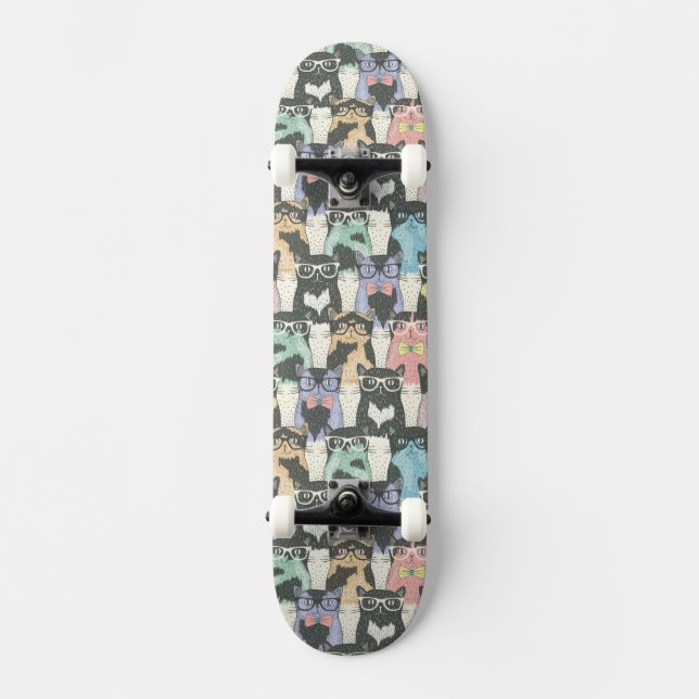 Hipster söta katter Mönster Mini Skateboard Bräda 18,5 Cm (Framsida)