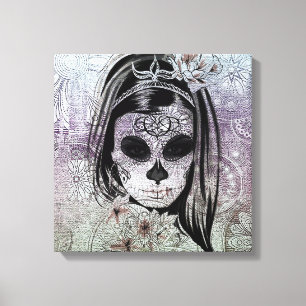 Hipster Sugar Skull Dam Canvastryck