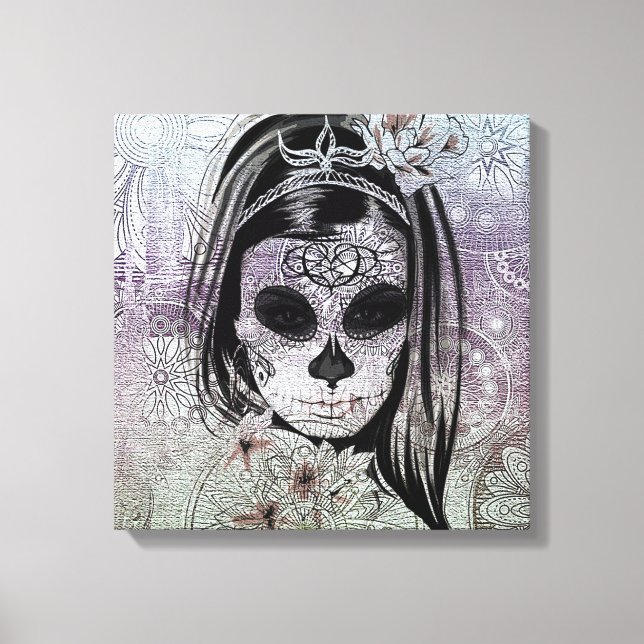 Hipster Sugar Skull Dam Canvastryck (Framsida)