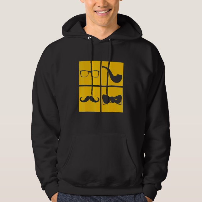 Hipster Symbols Mustache Pipe Smoker Glasses Bow T Hoodie (Framsida)